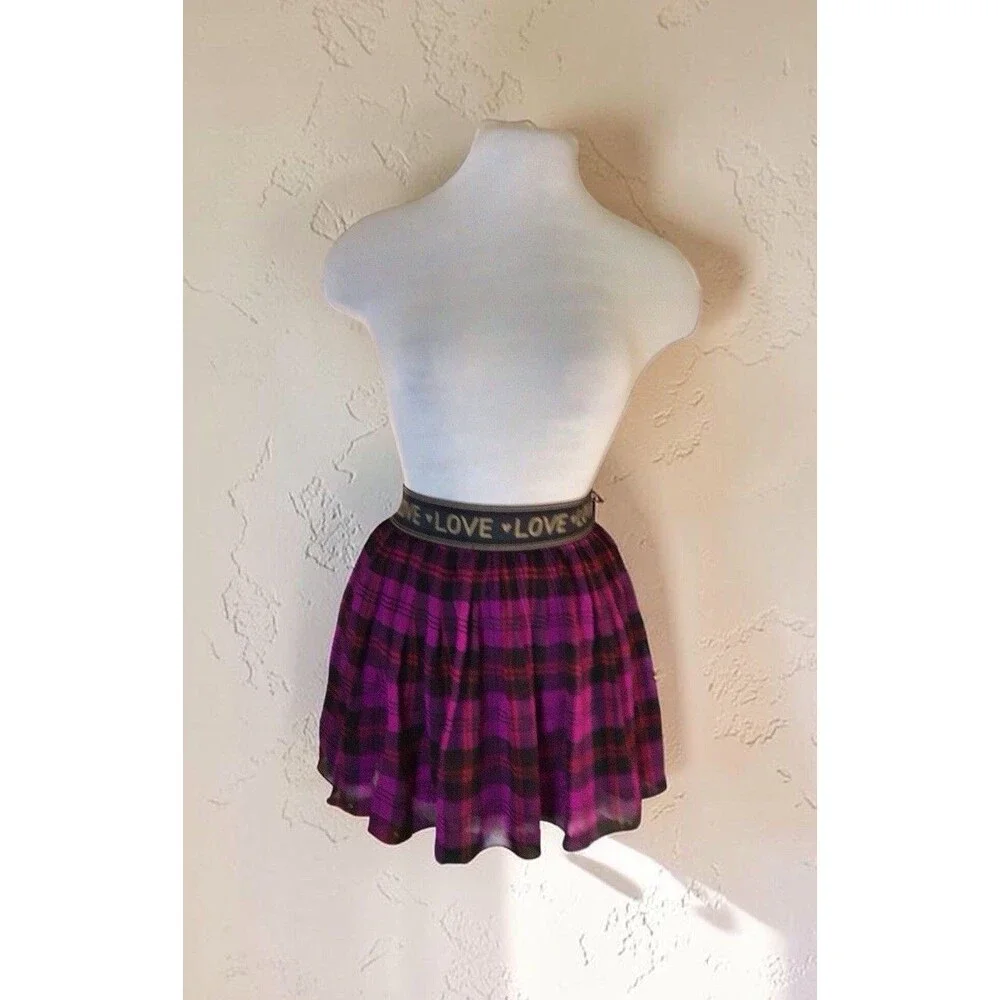 Jessica Simpson Love Skirt W/ Edged Slip Purple&Red Plaid Size Large